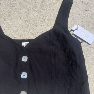 Jason Wu Black Cropped Black Vest Tank Mother Of Pearl Square Buttons NWT Medium